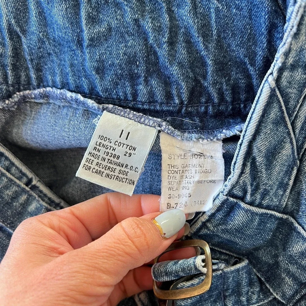 vtg‎ 80s Brittania dark denim mom jeans front double buckle size 11 tapered